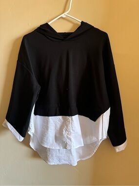 Kenneth Cole Black Layered Hooded Pullover with White Shirt Detail